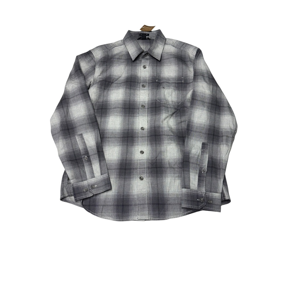 NWT Eddie Bauer Mens Favorite Classic Fit Flannel Shirt Grey White Plaid Medium